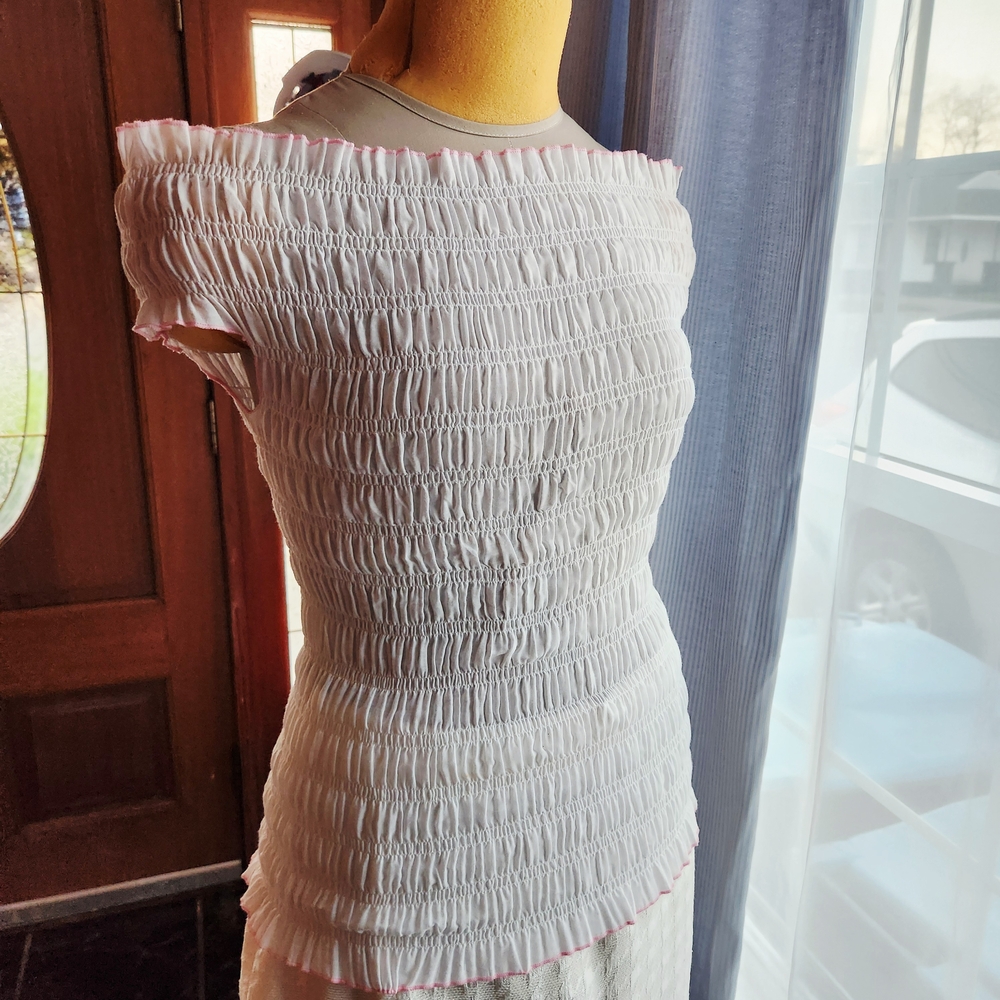 Vintage Y2K Moshino White Off The Shoulder Smocked Blouse, SZ L